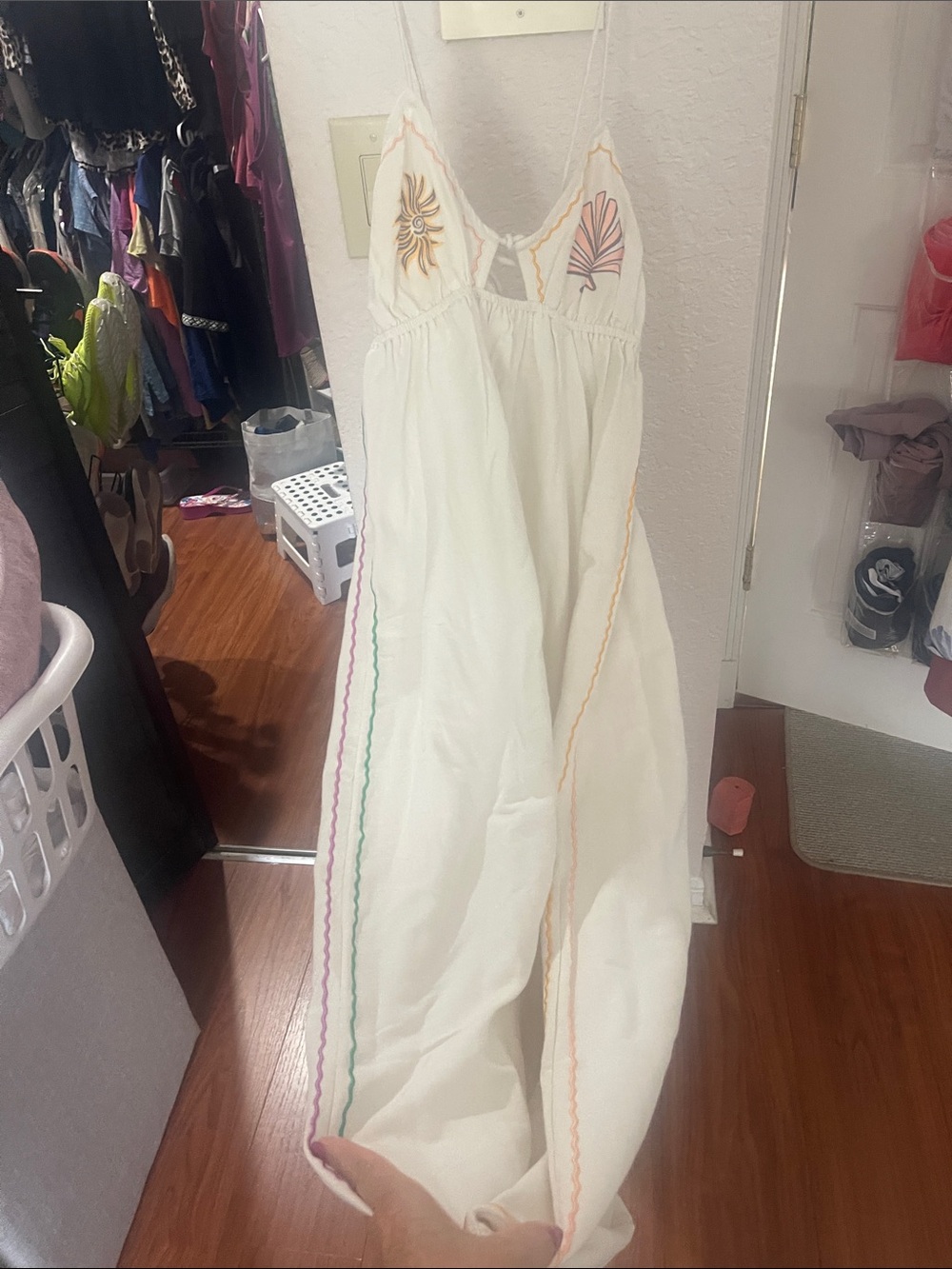 Billabong White Maxi Dress with Multicolor Stitching